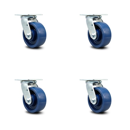 Service Caster 5 Inch Solid Polyurethane Wheel Swivel Caster Set with Ball Bearings SCC SCC-30CS520-SPUB-4